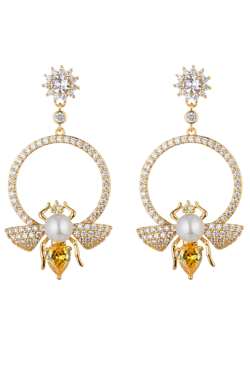 Yellow Bee CZ Drop Earrings