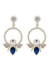 Queen bee statement earrings studded with CZ crystals.