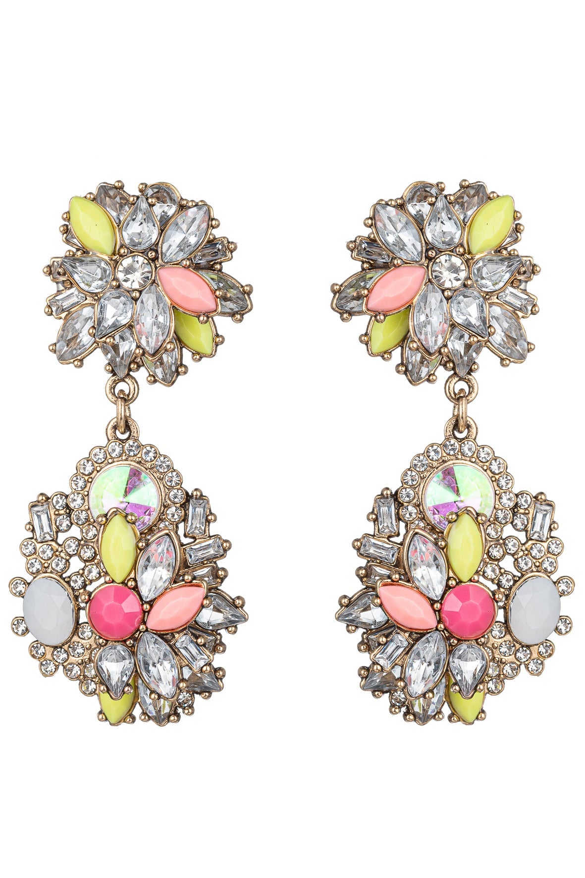 pink and teal Drop Earrings