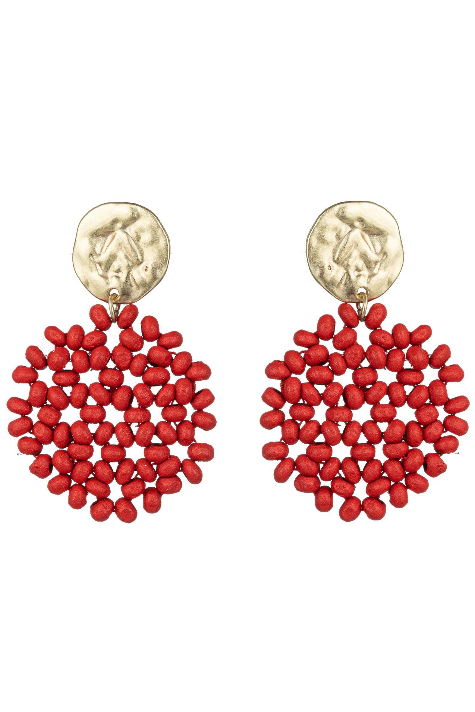 red beaded seed drop earrings