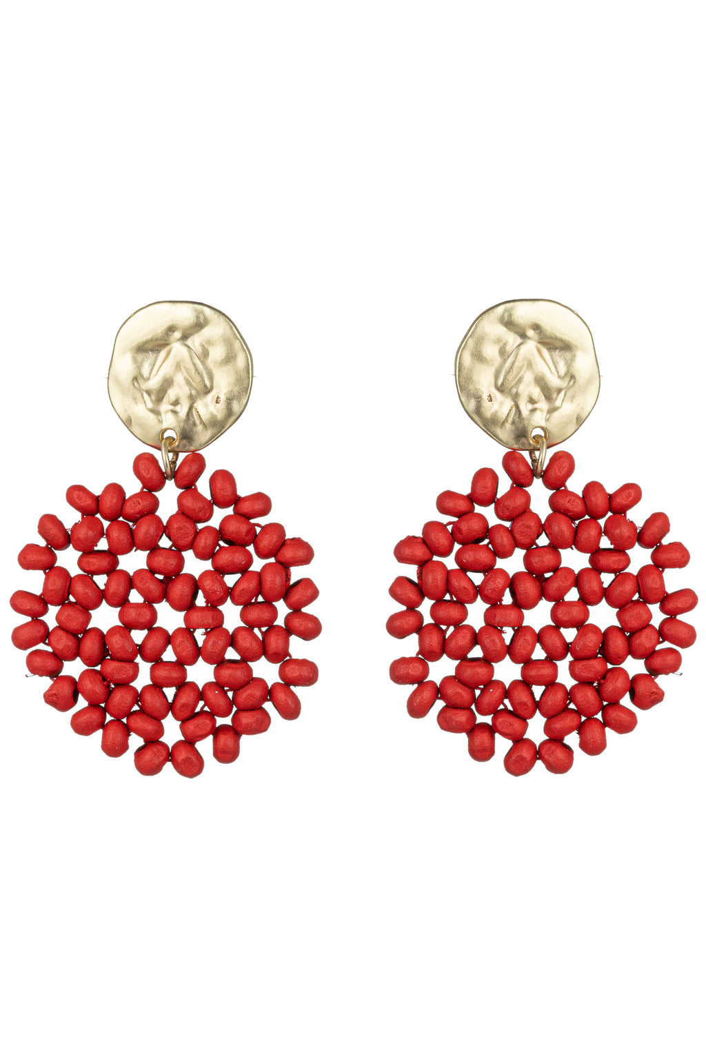 red beaded seed drop earrings