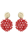 red beaded seed drop earrings