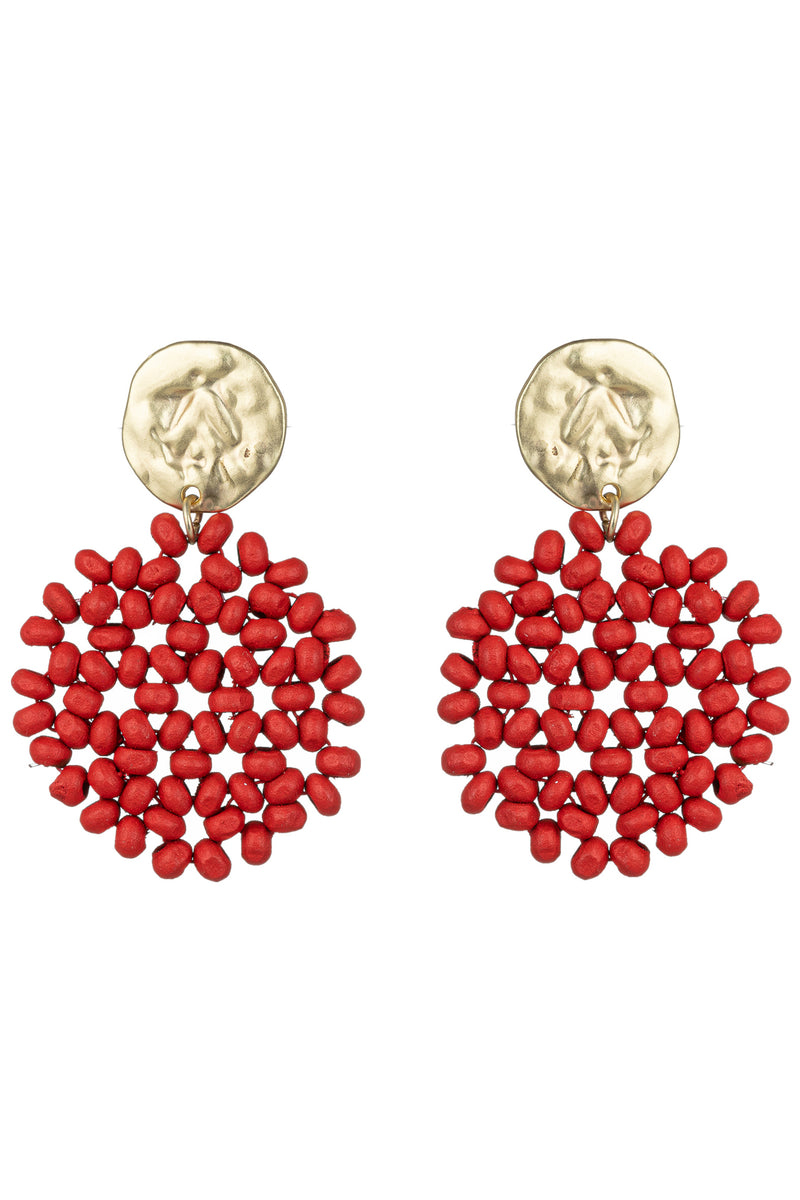 red beaded seed drop earrings
