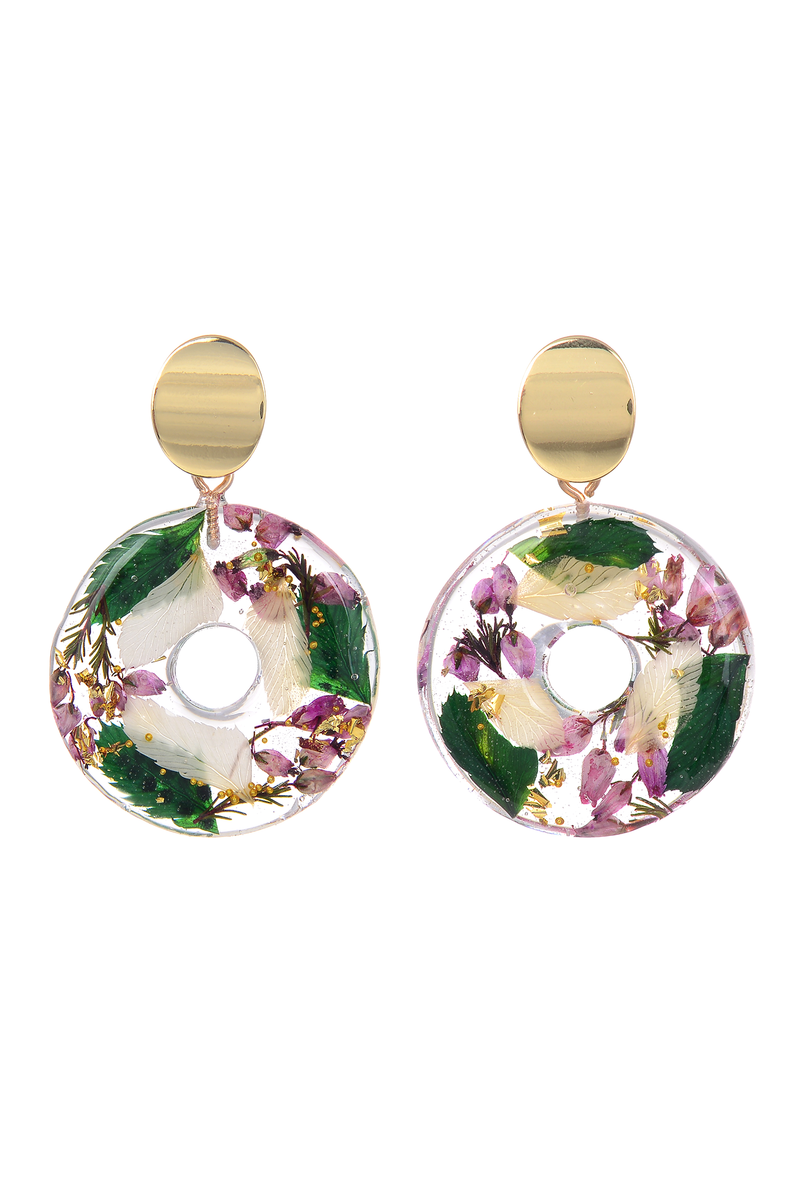 Floral Resin Earrings - Purple