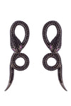 Black mamba dangle drop earrings studded with CZ crystals.