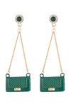 Green purse drop earrings studded with CZ crystals.