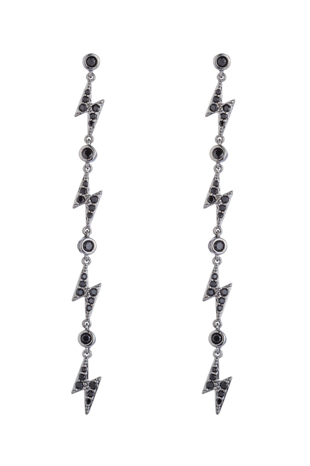 Lightning bolt dangle earrings studded with CZ crystals.