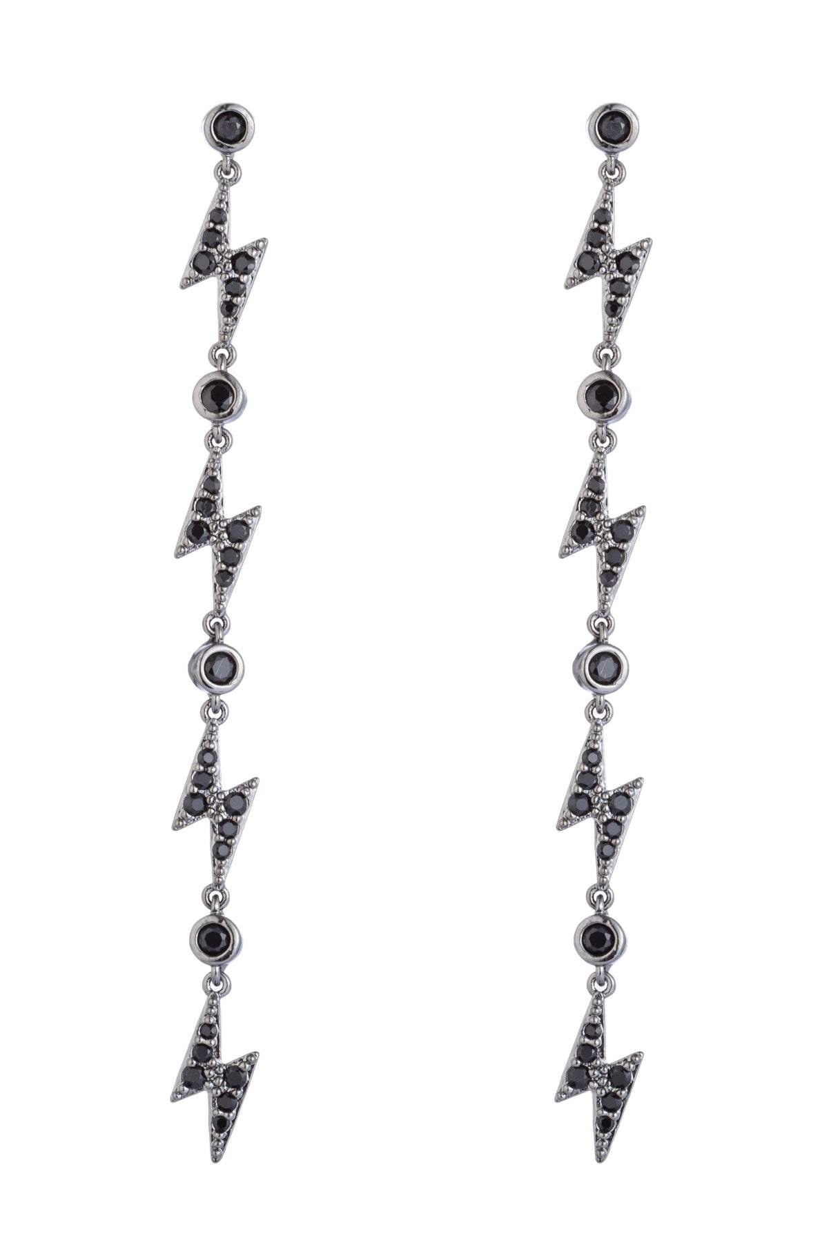 Lightning bolt dangle earrings studded with CZ crystals.