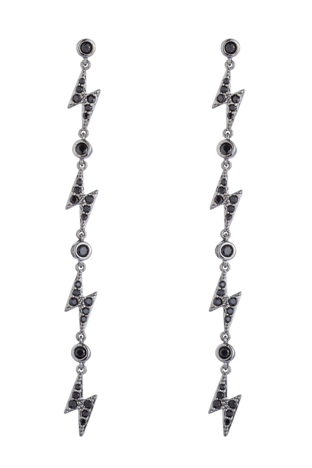 Lightning bolt dangle earrings studded with CZ crystals.