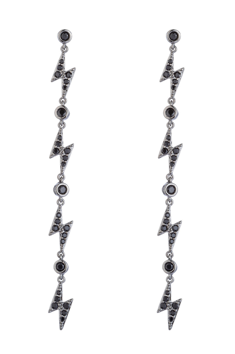 Lightning bolt dangle earrings studded with CZ crystals.