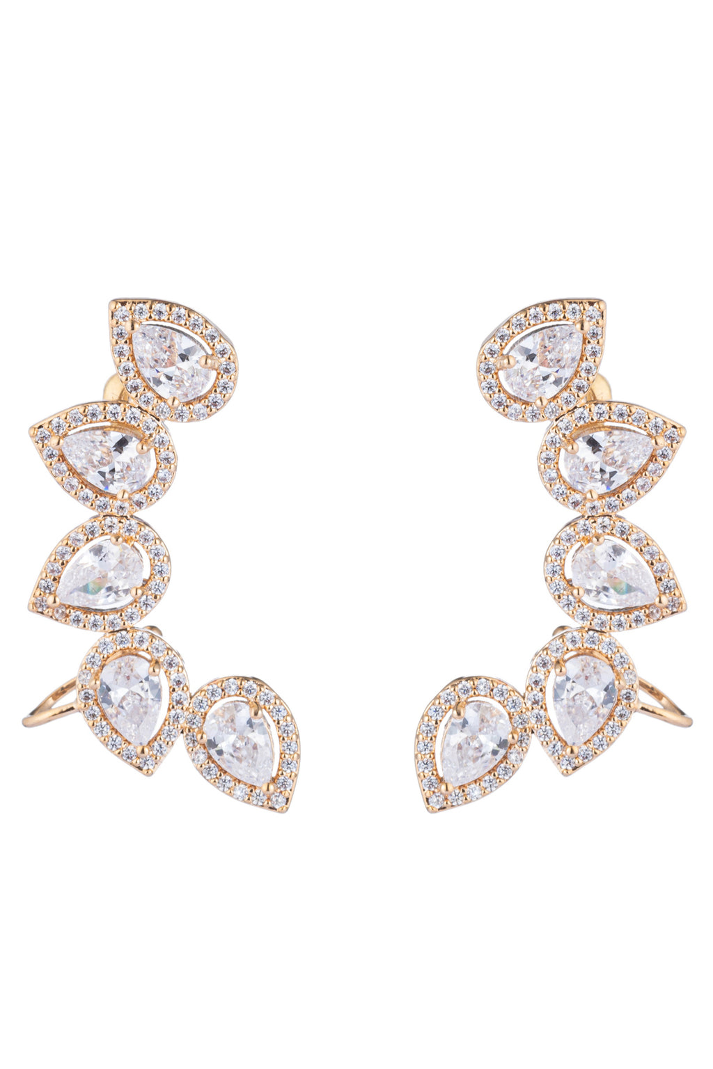 Gold ear cuff earrings studded with CZ crystals.