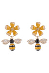 Bee earrings with flower charms studded with CZ crystals.