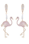 Pink flamingo bird earrings with CZ glass pearls.
