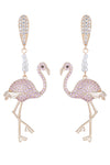 Pink flamingo bird earrings with CZ glass pearls.