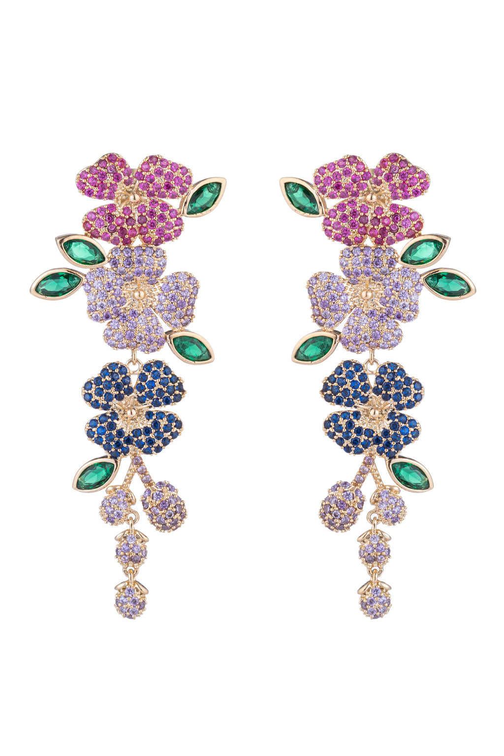 Flower drop earrings student with CZ crystals.