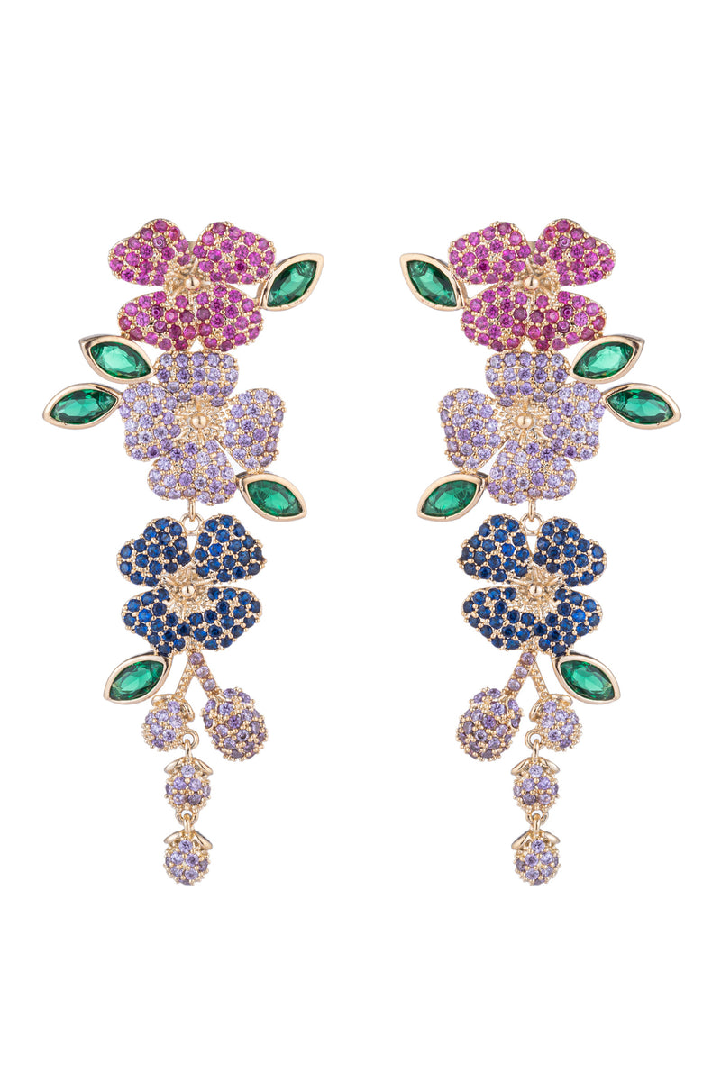 Flower drop earrings student with CZ crystals.