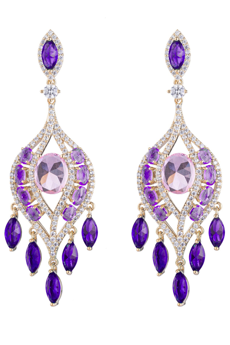 Lena Purple Cubic Zirconia Dangle Earrings: Radiant Glamour for Every Occasion.