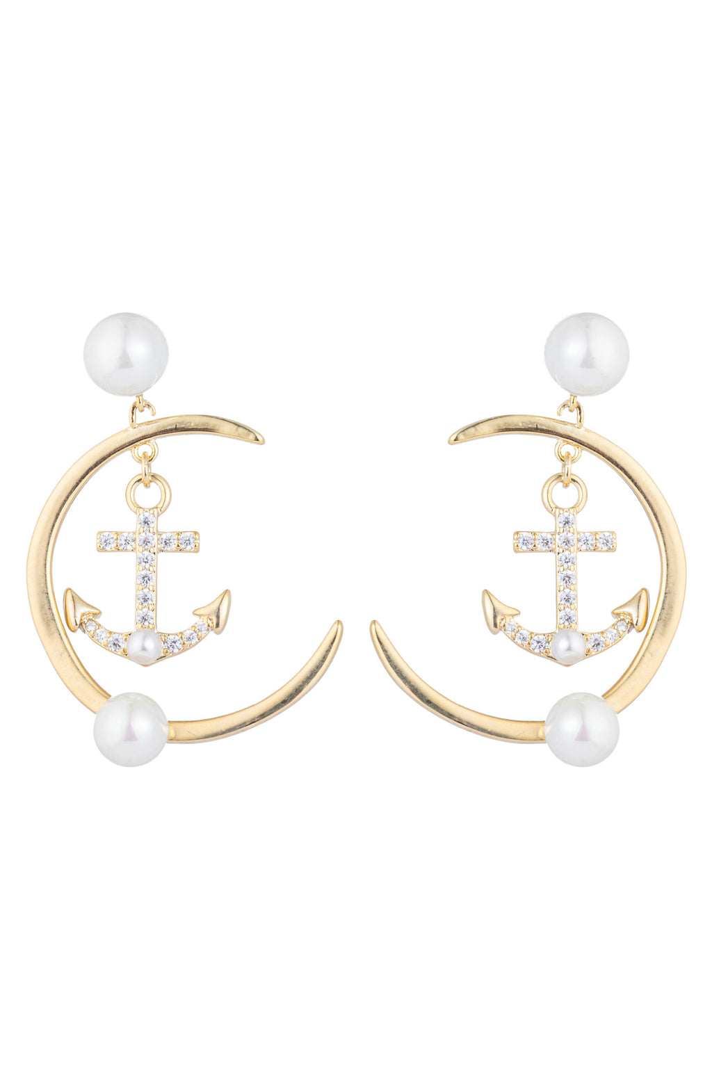 Anchor loop earrings studded with CZ crystals.