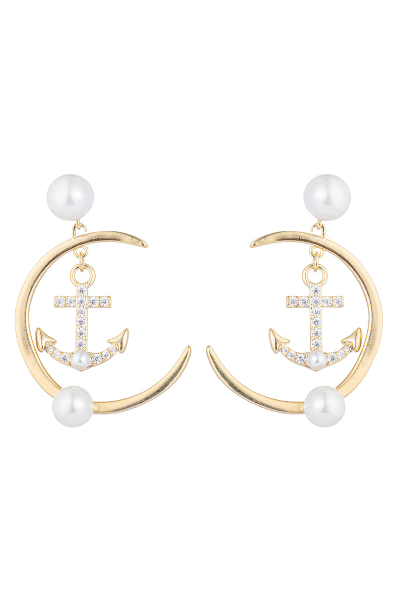Anchor loop earrings studded with CZ crystals.