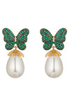 Green Butterfly CZ Drop Earrings