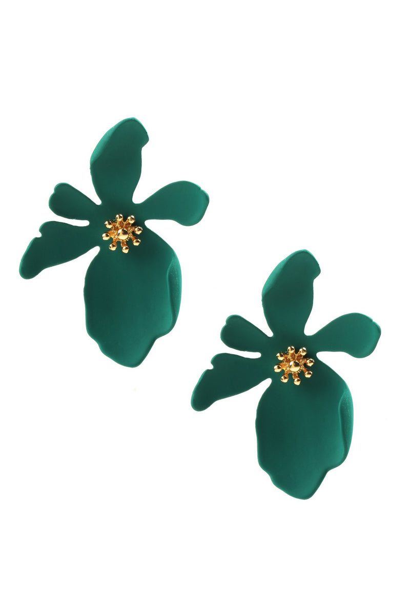 matte Teal flower Stud Drop Earring