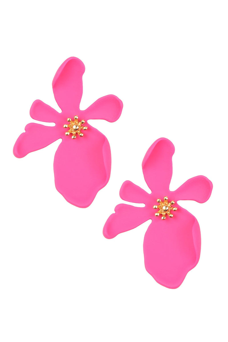 matte hot pink flower Stud Drop Earring
