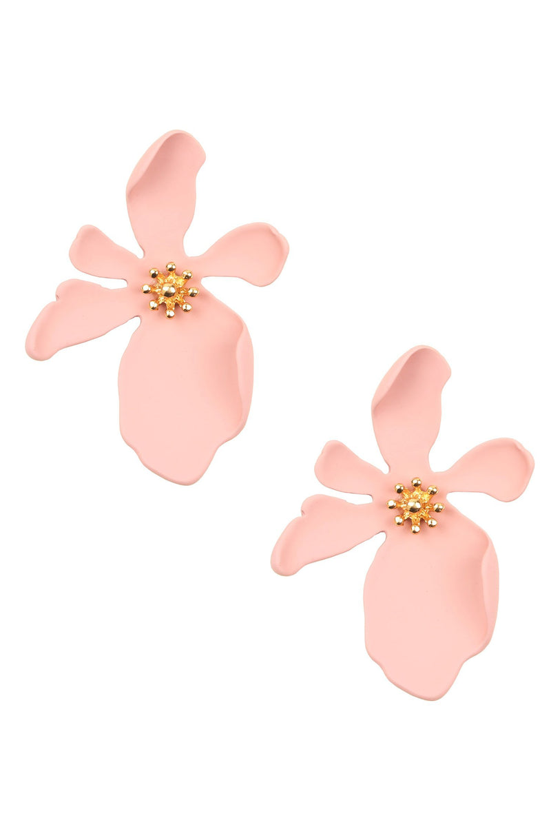 matte pink flower Stud Drop Earring