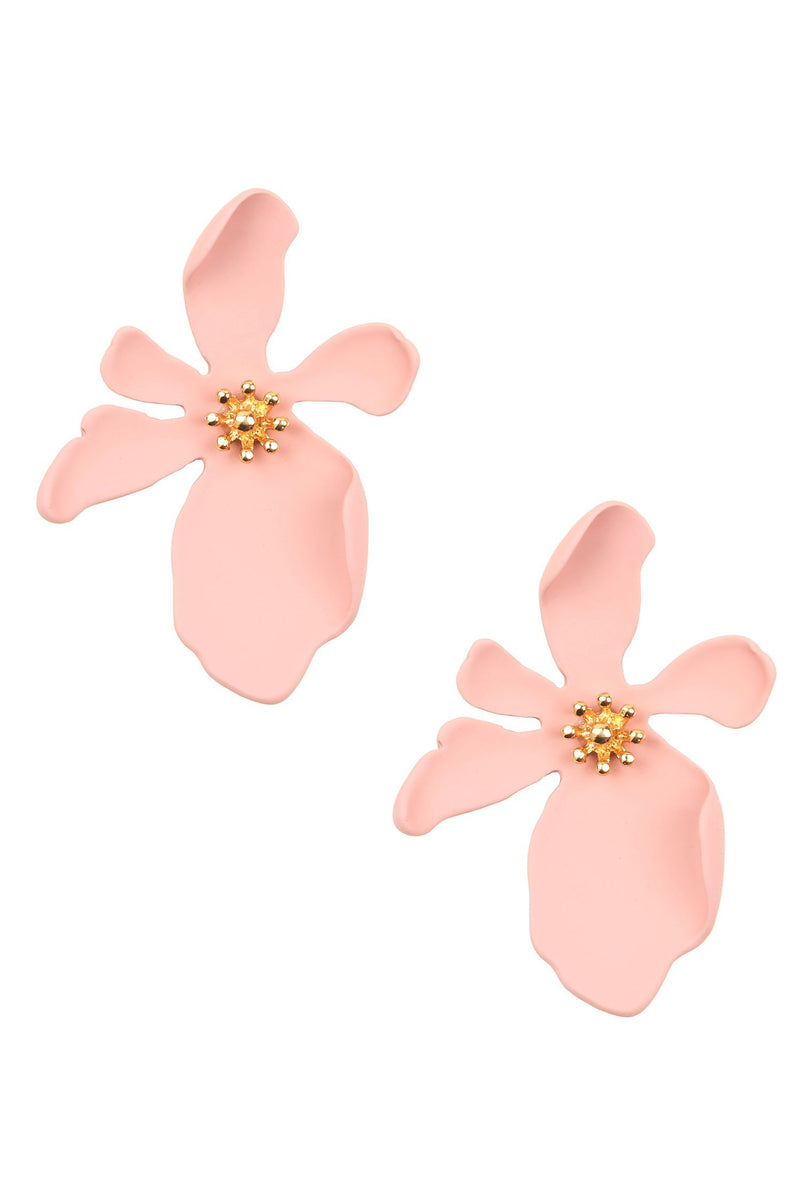matte pink flower Stud Drop Earring