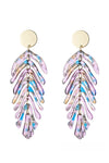 Gold alloy acrylic leaf pendant earrings.