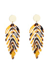 Gold alloy acrylic leaf pendant earrings.