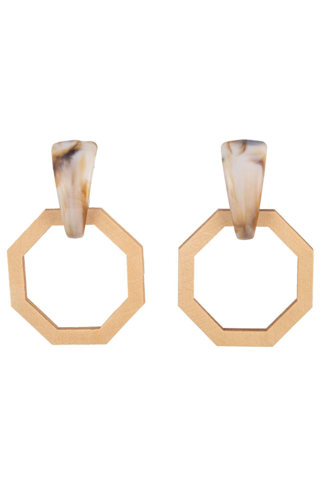 Beige Wood Design oval Earring