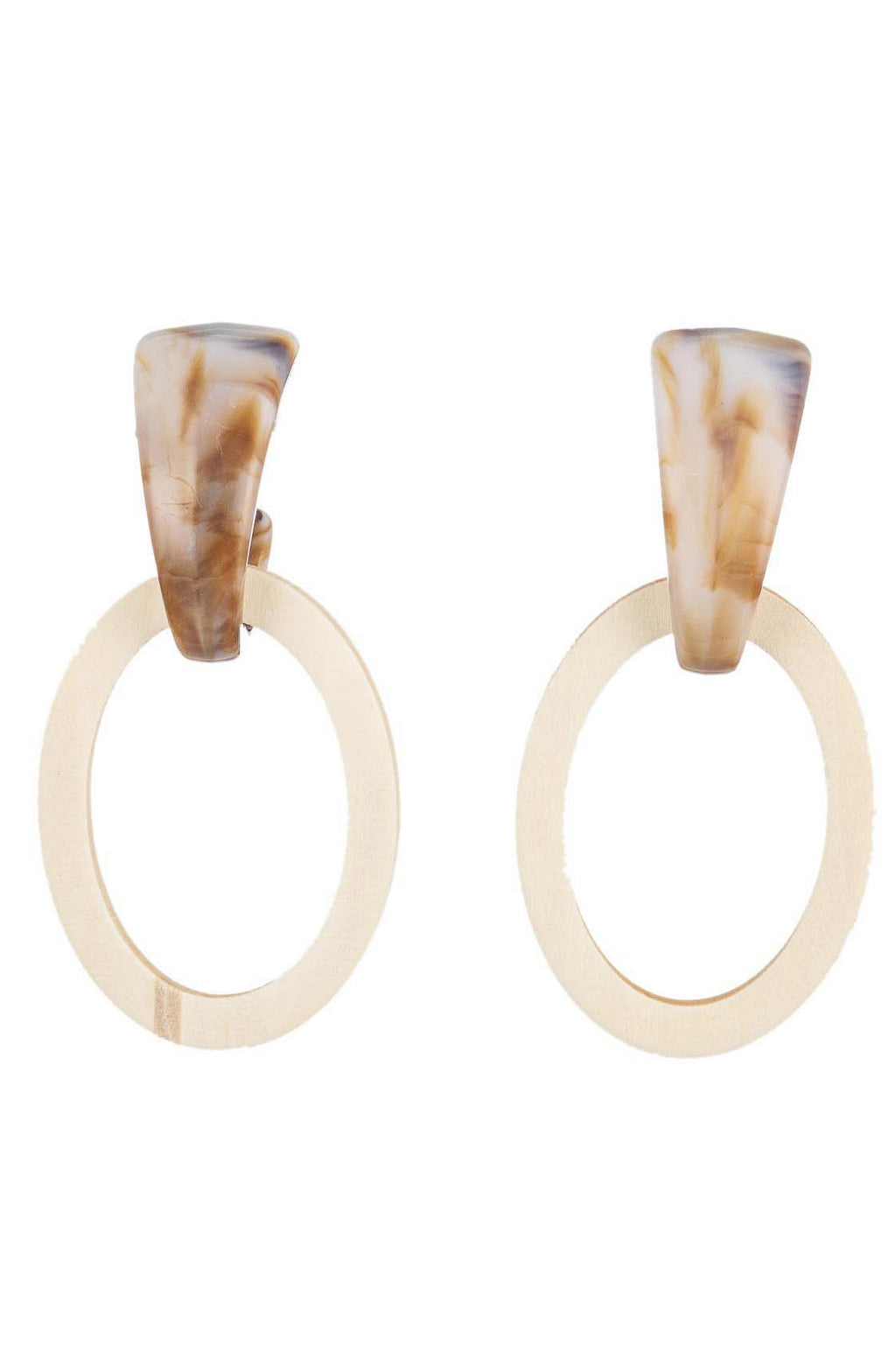 Beige Wood Design oval Earring