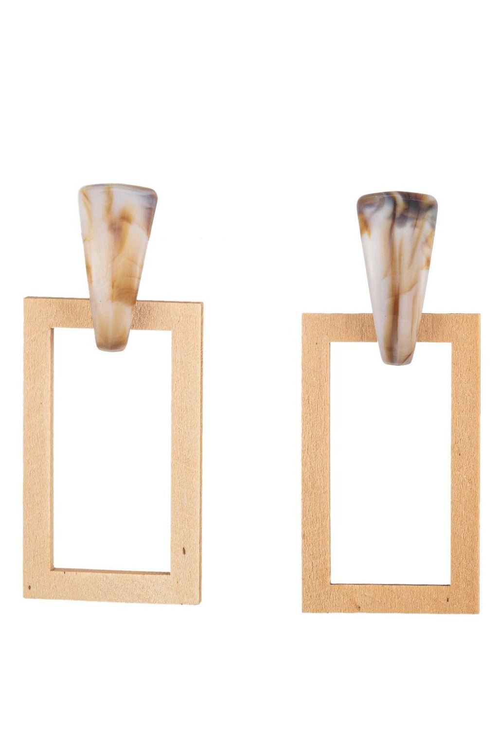 Beige Wood Design Rectangle Earring