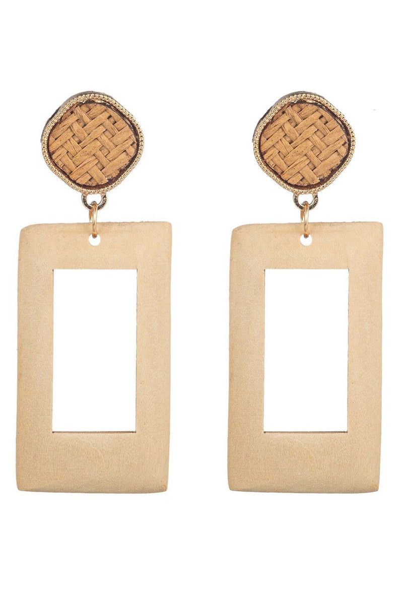 Beige Wood Design Rectangle Earring