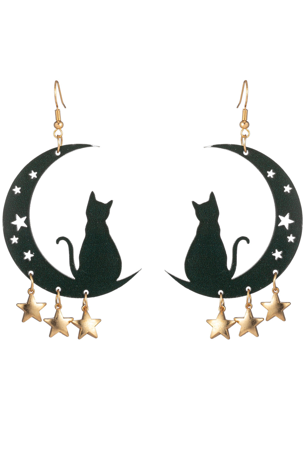 Black Cat Sitting on Moon Drop Earrings