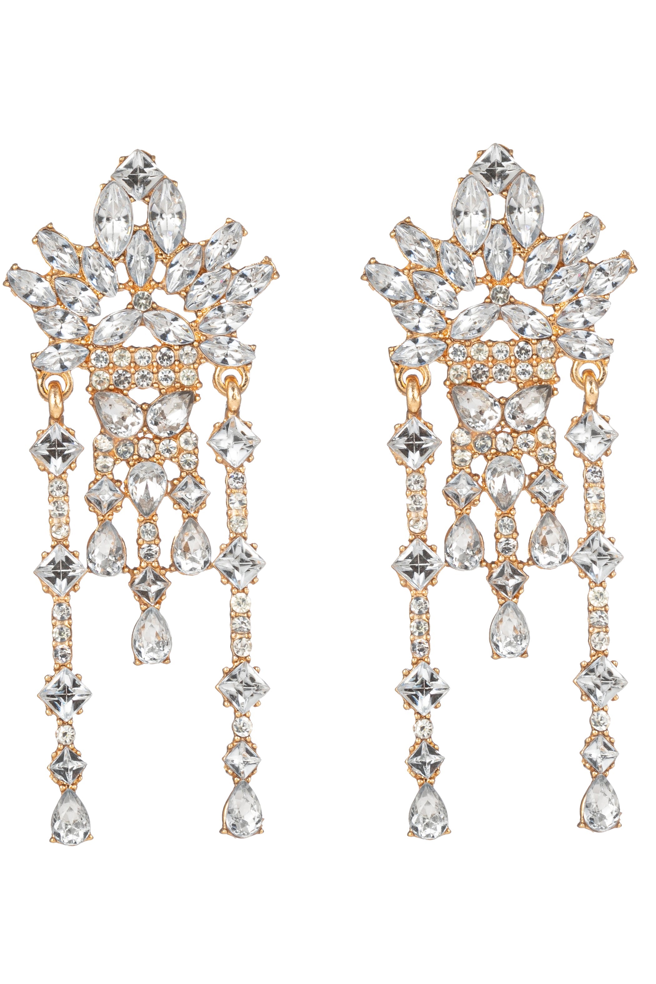 Gold Tone Clear Crystal Drop Earring