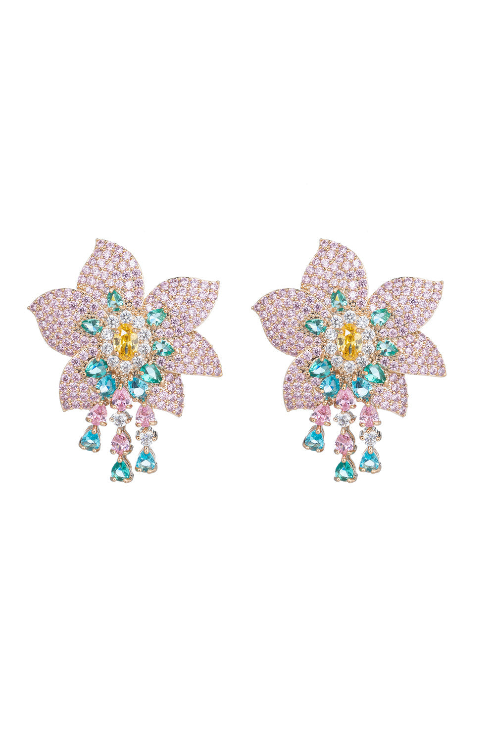 Cindy Pink CZ Crystal Flower Earring