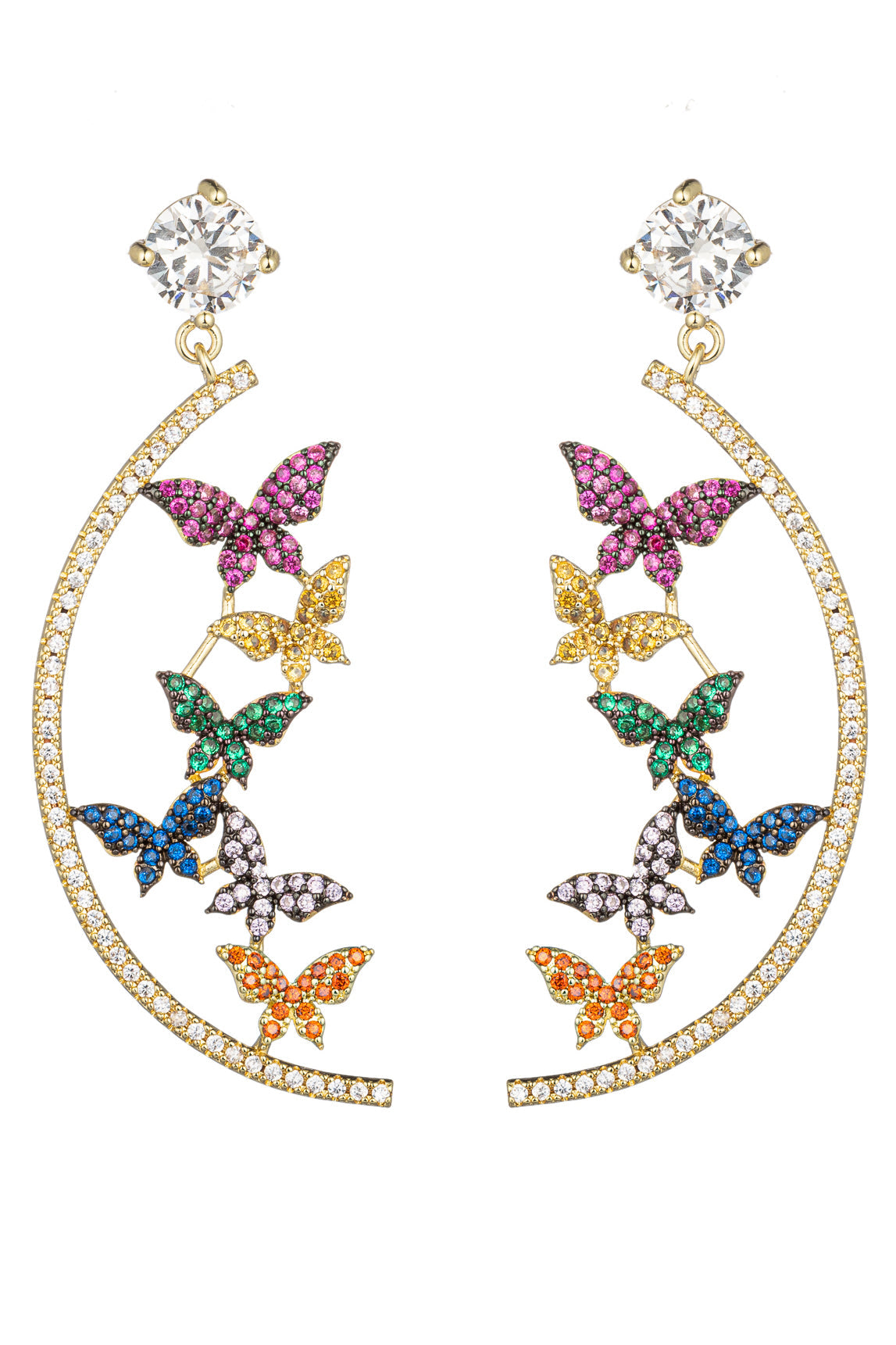 Double Butterfly CZ Drop Earrings