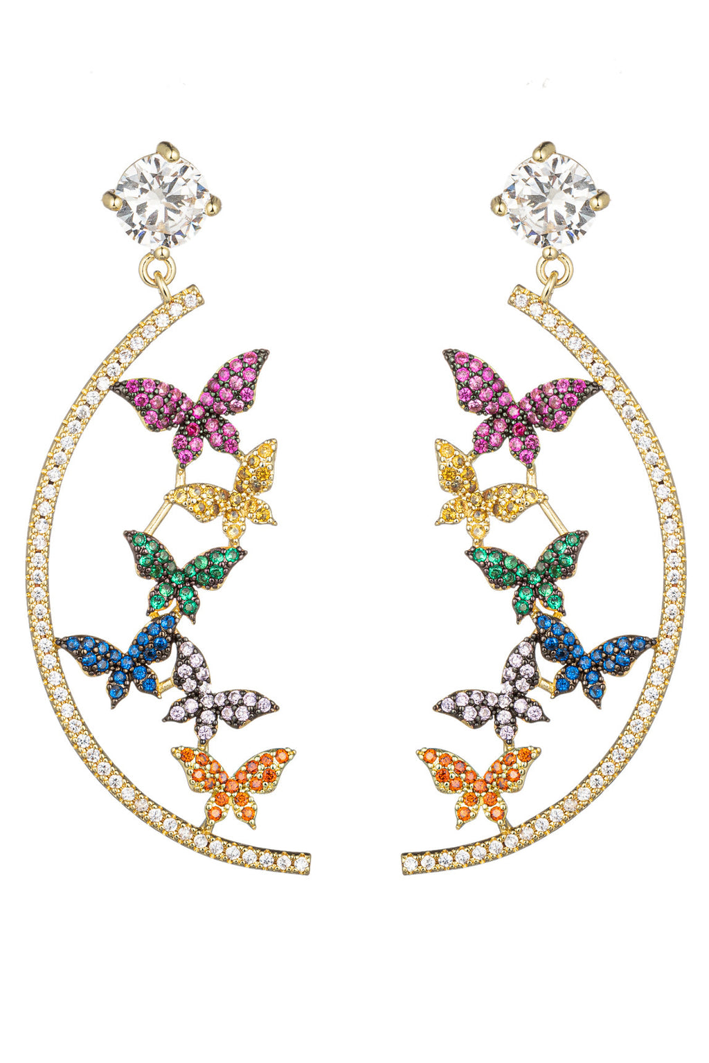 Double Butterfly CZ Drop Earrings