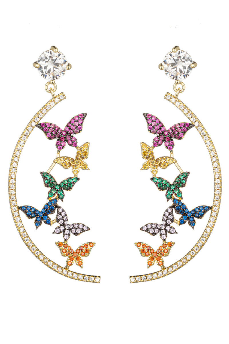 Double Butterfly CZ Drop Earrings