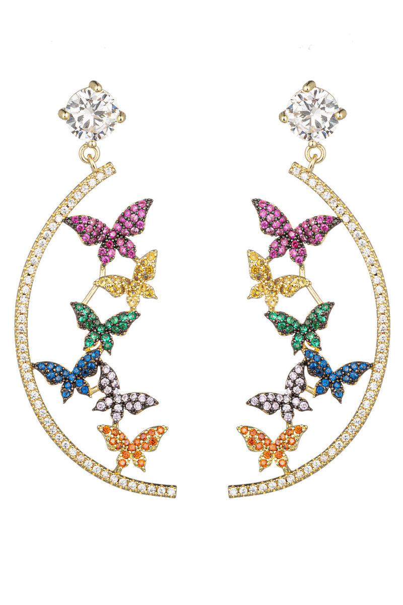 Double Butterfly CZ Drop Earrings