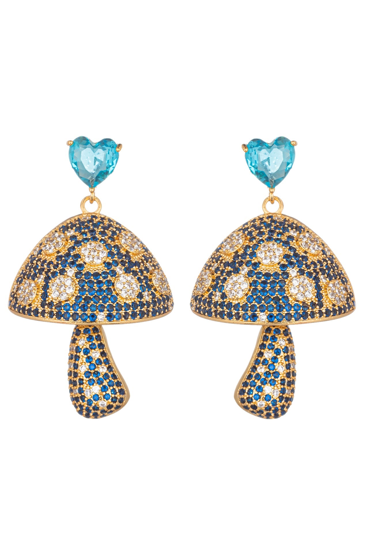 Blue Mushroom CZ Heart Earrings