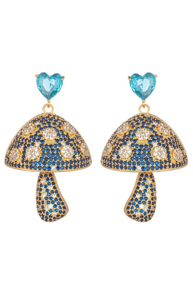 Blue Mushroom CZ Heart Earrings
