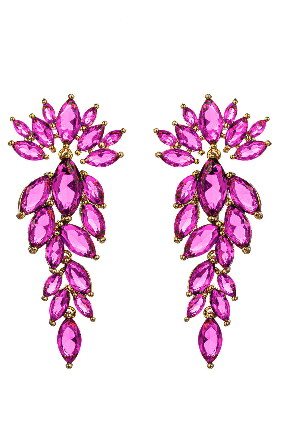 Elevate your elegance with these crystal-adorned drop earrings featuring pink cubic zirconia, a symbol of grace and charm.