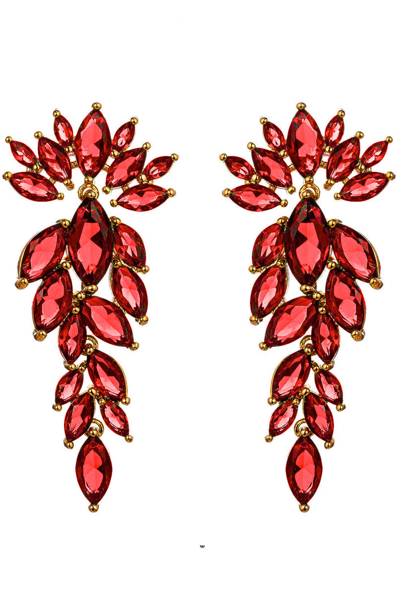 Make a bold statement with these crystal-adorned drop earrings featuring red cubic zirconia, a symbol of passion and confidence.