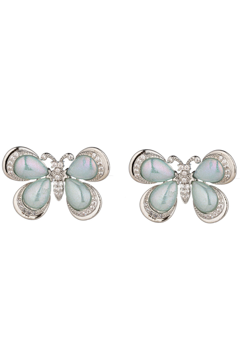 Blue Butterfly CZ Stud Earrings