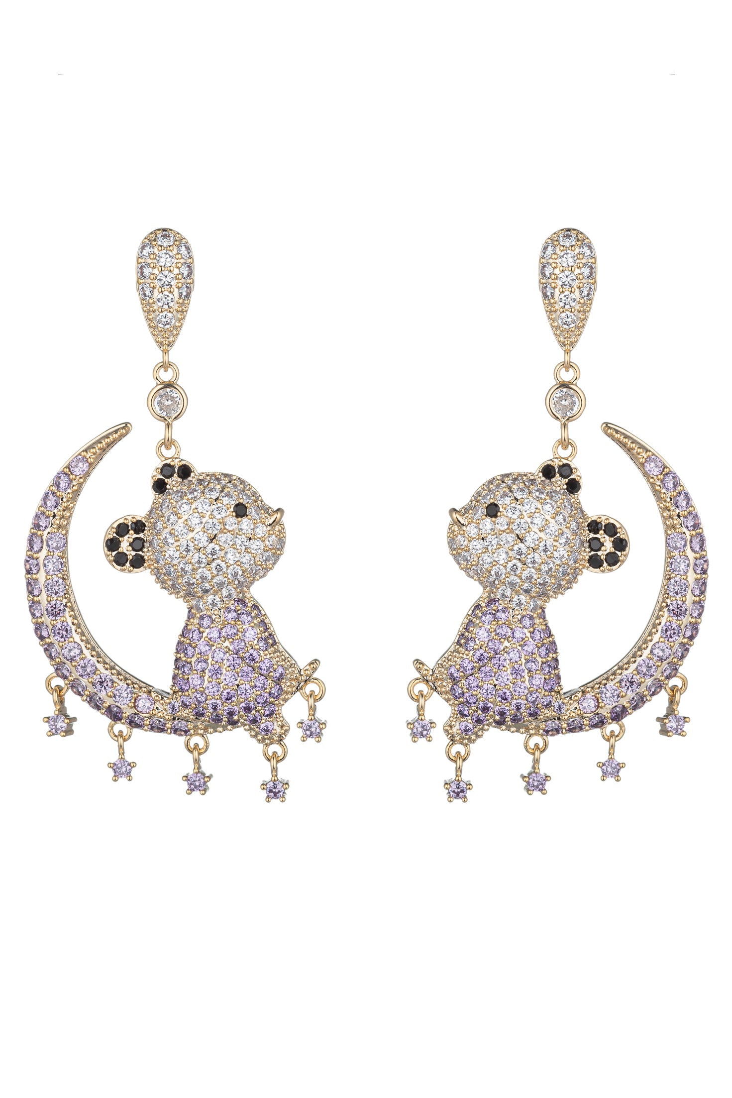 Teddy Moon CZ Drop Earrings