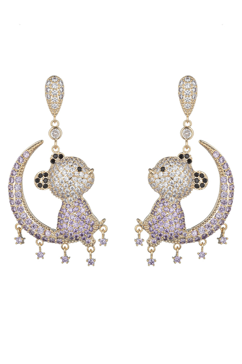 Teddy Moon CZ Drop Earrings