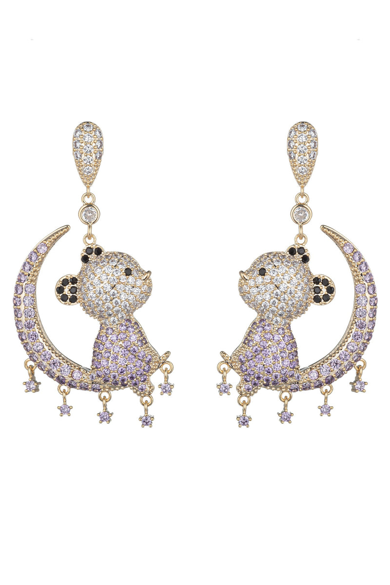 Teddy Moon CZ Drop Earrings