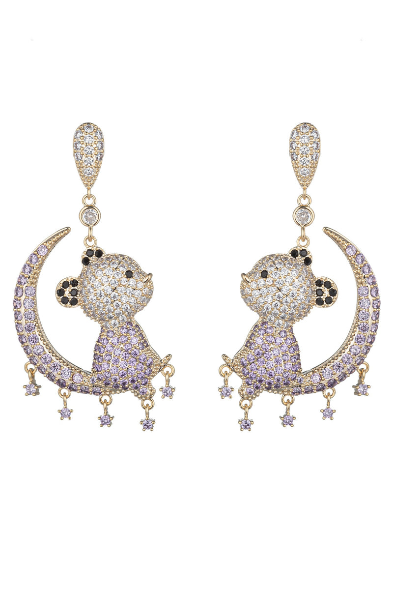 Teddy Moon CZ Drop Earrings